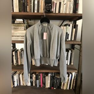 NWT Nap Grey Gathered Sleeve and Waist Cropped Zip Up Athletic Jacket Size M